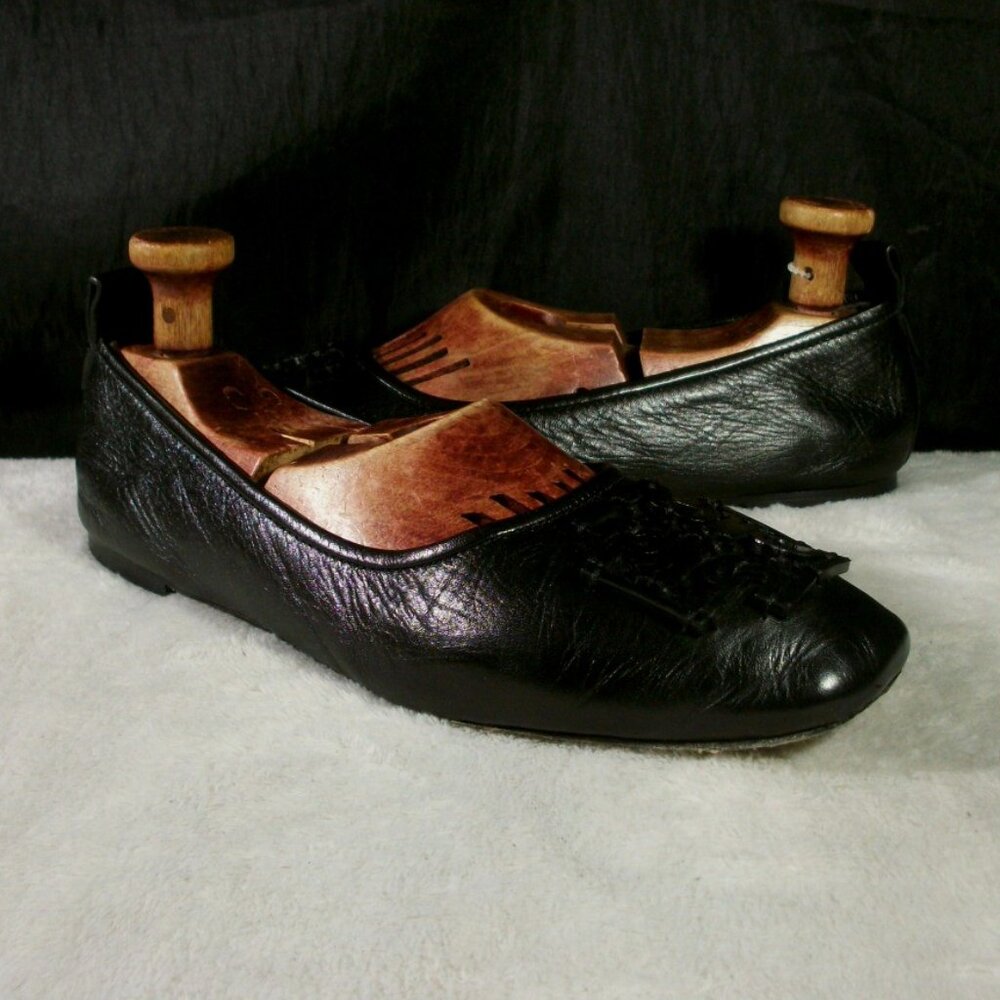 TORY BURCH INES BLACK LEATHER DOUBLE T LOGO FASHION BALLET FLATS 9M FREE SHIP